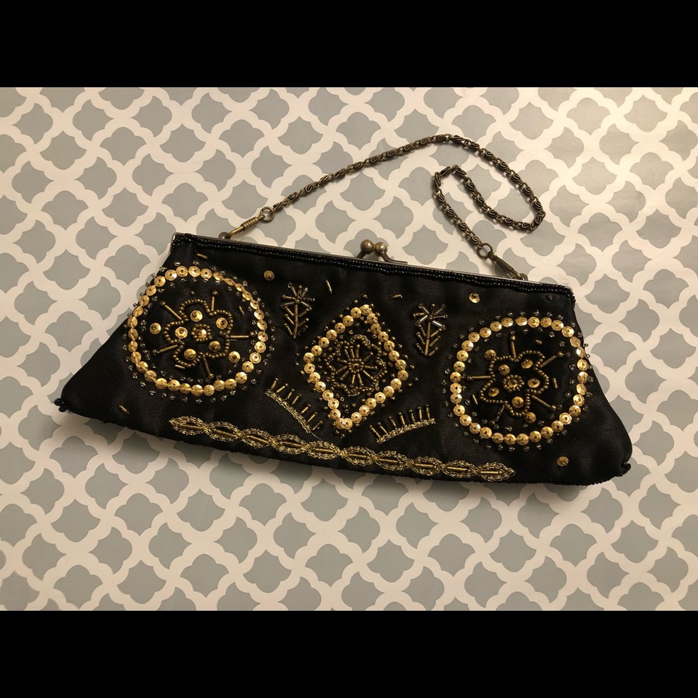 Black & Gold Beaded Vintage Evening Bag
